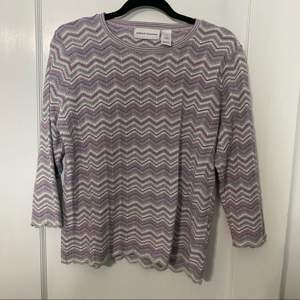 Women’s 3/4 sleeve sweater multi purple grey Chevron Alfred Dunner size S